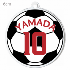 背番号と名前入りサッカーボール型のキーホルダーをオリジナルでプリント　運動系部活のテンプレート　円形キーホルダー（クリア）の無料デザインテンプレート