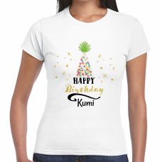バースデーコーンのイラストと名前入り誕生日Tシャツをオリジナルでプリント　誕生日祝いのテンプレート　【アウトレット】GILDAN ジャパンフィットTシャツ（レディース）の無料デザインテンプレート
