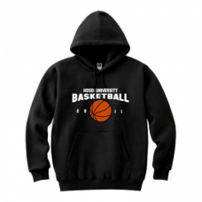 バスケットボールのイラストと大学名入りパーカーをオリジナルでプリント　バスケットボールのテンプレート　Printstar 8.4oz フーデッドライトパーカーの無料デザインテンプレート