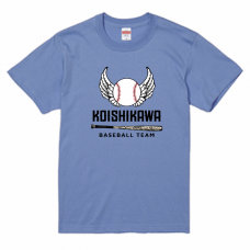 野球ボールと翼のロゴ入りチームTシャツをオリジナルでプリント　運動系部活のテンプレート　United Athle 5.6oz ハイクオリティTシャツの無料デザインテンプレート