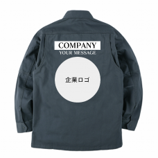 丸フレームに企業ロゴを入れられるワークシャツをオリジナルでプリント　スタッフTシャツのテンプレート